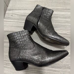 Saint Laurent Black Croc-Embossed Pointed Toe Ankle Boots
